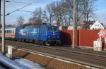 120 151-6 schiebt den ICE-Ersatzzug durch Rathenow in Richtung Kln. An der Spitze des Zuges war die 120 106-0. Am 25.02.2010