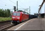 Gemischter Gz mit 145 026-1 DB durchfährt den Bahnhof Weißenfels auf Gleis 3 Richtung Großkorbetha.