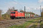 Mit einem  Wetron -KLV nach Italien fuhr am 13.04.2017 die 145 080-8 durchs Rheintal, als diese in Heitersheim in Richtung Schweizer Grenze fuhr.