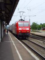 145 065-9 zieht den Ambrogio-Zug durch den Denzlinger Bahnhof. 08.06.09