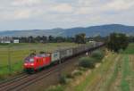 145 057-6 mit  Ambrogio-Zug , fhrt in Grosachsen-Heddesheim Richtung Mannheim Friedrichsfeld. 02.09.2009