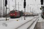 145 075-8 mit Kesselwagen am 15.02.2010 in Passow (Uckermark)