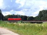 145 075 mit leeren Autotransportwaggons in Richtung Hamburg; Winsen an der Luhe, 06.07.2010  