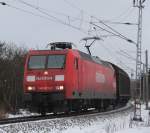 145 021-2 mit 52673 von Rostock-Seehafen nach Seddin in der Gterumgehung in Hhe Rostock Hbf.20.01.2013