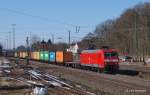 145 031-1 bringt am 24.03.13 einen Containerzug ber die Bremer Schiene durch Tostedt in den Hamburger Hafen.