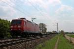 145 036-0 am Mittag des 13.04.2014 mit einem fast komplett leeren Containerzug bei Müllheim (Baden) gen Freiburg.