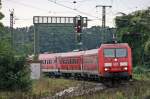 145 073-3 ist am frühen Abend des 26.09.2014 mit vier  Pendolino  (610 013, 610 006, 610 010, 610 007) in Richtung Kassel unterwegs. Baunatal-Guntershausen.