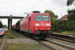 145 062-6 fuhr am 25.09.2014 noch mit alten Railion Logitics Logos und einem gemischten Güterzug durch Orschweier gen Freiburg.