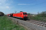 145 050 zieht am 22.04.2016 einen gemischten Güterzug durch Obermylau(Vogtl.).