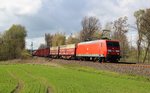 145 050-1 zu sehen am 26.04.16 mit einem Frankenwaldumleiter an der Schöpsdrehe bei Plauen/V.