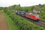 Am 15.05.2015 fuhr 145 008-9 mit einem Containerzug südlich von Müllheim (Baden) in Richtung Schweizer Grenze.