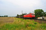 145 009-7 mit einem Güterzug in Zschortau, am 21.07.2016.
