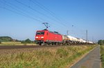 DB Cargo 145 053 mit gemischtem Güterzug in Richtung Osnabrück (bei Melle, 15.09.16).