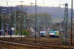 193 805-9 von Railpool und E186 132 von Crossrail,145 CL-031 von Alpha Trains sthen abgestellt im Bahnhof Herzogenrath  bei Regenweolken am 27.12.2013.