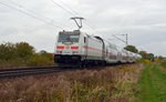 Geschoben von 146 558 fuhr der IC 2445 am 29.10.16 durch Zeithain nach Dresden.