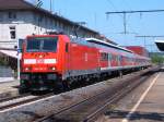 146 222-5 mit einem proppevollen (man kann schon fast sagen, es ist ein Fussballsonderzug) RegionalExpress nach Stuttgart HBF.