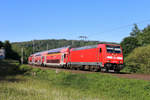 146 256 der Deutschen Bahn AG war am 28. Mai 2020 mit dem Regionalexpress 4527 von Fulda nach Frankfurt am Main unterwegs, hier bei Gelnhausen.