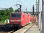 146 010-4 schiebt den RE10130(RE1 NRW-Express ) aus dem Dsseldorfer Flughafenbahnhof herraus in Richtung Aachen.