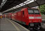 Der RE10120 mit Schublok 146 008 gerade aus Hamm in Aachen Hbf eingefahren 5.7.2009