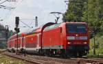 146 008 mit dem RE10125 von Aachen nach Hamm bei der Ausfahrt in Stolberg 22.8.09