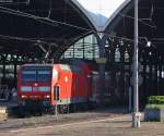 Aus dem Archiv: 146 004 mit einer RE2 nach Mnster am 4.8.09 in Mnchengladbach Hbf