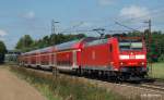 146 123-5 brettert mit 160 Sachen und dem RE 14009 Rheine - Braunschweig Hbf bei Berenbusch hinter Minden (Westf.) Richtung Hannover Hbf.