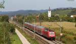 RB 26564 (Freiburg (Brsg) Hbf-Offenburg) mit Schublok 146 237-3  Karlsruhe  bei Denzlingen 25.9.11 Die 2 letzten Wagen sind Verstrkerwagen aus HEssen.