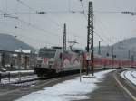 Ein InterRegioExpress von Stuttgart nach Lindau fhrt mit 146 227  Bahnprojekt Stuttgart-Ulm  in den Bahnhof Geislingen(Steige) ein.