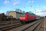 146 003-9 am 06.09.2013 weit ab von ihrer Heimat in Müllheim (Baden), als sie die Ehre hatte, zwei Tage mit 182 506 und ein Messzug mehrere Messfahrten durch den Katzenbergtunnel zufahren, um die