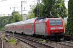 146 010 hinter RE 2 nach Düsseldorf Hbf. bei der Ausfahrt aus Recklinghausen 25.5.2014