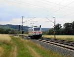 146 553 fährt am 21.6.14 Lz durch das Maintal.
Festgehalten kurz vor Karlstadt (Main).