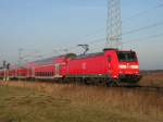 BR 146 104-5 am 16.2.07 bei Drakenburg auf der KBS 380 mit einem RE zwischen Bremen und Hannover.