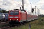 146 120-1 mit RE 2 nach Münster Hbf. bei der Einfahrt in Haltern am See 21.7.2015