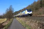 146 502 Metronom mit dem RE 2 nach Göttingen bei Erzhausen am 23.02.2018