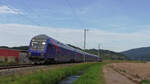 Ein Ersatzzug auf der S2 von Waldkirch nach Freiburg(Brsg)Hbf war am 25.09.2021 mit SRI Doppelstockwagen und 146 522-8 unterwegs bei Sexau. 