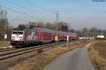 Die 146 227-4 mit dem RE 19507 (Heidelberg-Stuttgart) bei Helmsheim. Aufgenommen am 21.02.2012.