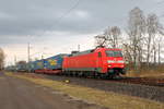 Die 152 140-0 mit einem KLV-Zug am 06.03.2017 in Nassenheide.