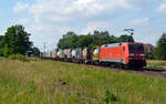 152 109 führte am 08.07.17 einen Containerzug durch Jütrichau Richtung Roßlau.