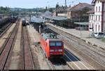 152 117-8 DB ist im Bahnhof Villingen(Schwarzw) auf Gleis 4 abgestellt.