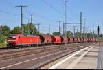 Schüttgutzug mit 152 064-2 DB durchfährt Magdeburg Hbf in südlicher Richtung.