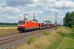 Am 04.07.23 führte 152 139 einen Skoda-Autozug durch Wittenberg-Labetz Richtung Dessau.