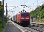 152 004 rauscht mit einem kurzen Güterzug durch Wellen gen Magdeburg.

Wellen 17.07.2023