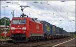 152 116 mit einem Gterzug Richtung Kln bei der Durchfahrt von Bonn-Beuel 19.7.2009