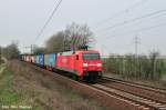 Richtung Lehrte kam 152 079-0 samt Containerzug daher (Ahlten 08.04.10)