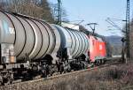 152 057-6 mit Tankzug beim Verlassen vom Bf Bonn-Oberkassel - 02.03.2011