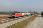 152 158 mit einem KLV Zug am 29.10.2011 bei Hattenhofen.