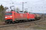 152 111 und 185 366 mit Gterzug am 02.04.12 bei Fulda
