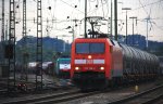 152 158-2 DB  steht in Aachen-West  mit einem Kesselzug und wartet auf die Abfahrt nach Kln bei der Abendstimmung am 21.9.2012.