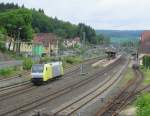 152 197-0 von ITL durchfhrt am 30. Mai 2013 solo den Bahnhof Kronach.