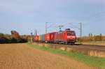 Am 23.Oktober 2013 war DBSR 152 030 mit einem Containerzug bei Elze(Han) auf dem Weg Richtung Sden.